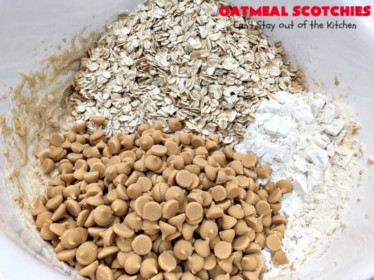 Oatmeal Scotchies | Can't Stay Out of the Kitchen | this vintage #recipe is still the best comfort food if you enjoy #OatmealCookies. These include #ButterscotchChips & #cinnamon. Delightful for #tailgating parties, school lunches, potlucks & backyard BBQs. #Oatmeal #cookies #dessert #OatmealScotchies #ButterscotchDessert