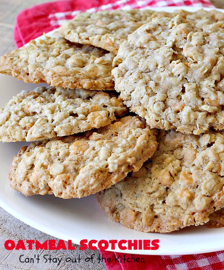 Oatmeal Scotchies | Can't Stay Out of the Kitchen | this vintage #recipe is still the best comfort food if you enjoy #OatmealCookies. These include #ButterscotchChips & #cinnamon. Delightful for #tailgating parties, school lunches, potlucks & backyard BBQs. #Oatmeal #cookies #dessert #OatmealScotchies #ButterscotchDessert