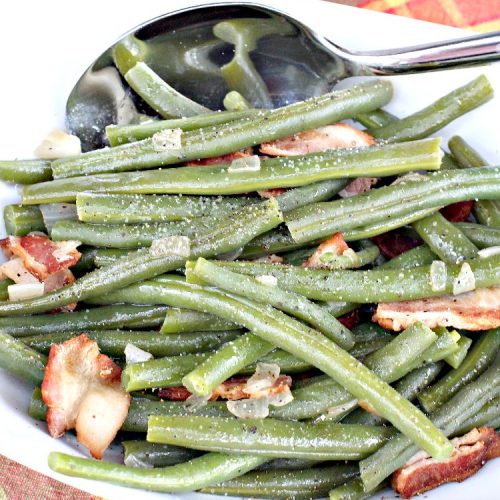 Old-Fashioned Green Beans | Can't Stay Out of the Kitchen | my Mom's simple & easy recipe. Her's is made with #bacon. Great side dish for family dinners, #FathersDay & other #holidays. #greenbeans #glutenfree