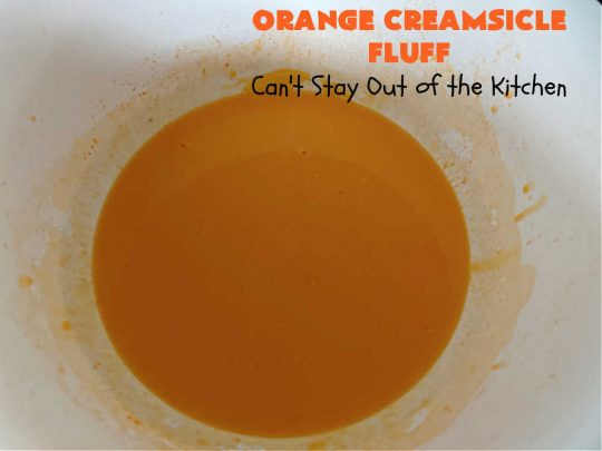 Orange Creamsicle Fluff | Can't Stay Out of the Kitchen | this fluffy #FruitSalad is outrageously good! It's smooth & creamy & tastes like eating #OrangeCreamsicle. #OrangeExtract makes it just pop in flavor. Terrific for company or #holiday dinners like #Easter, #MothersDay or #FathersDay. #pecans #marshmallows #MandarinOranges #MaraschinoCherries #OrangeCreamsicleFluff