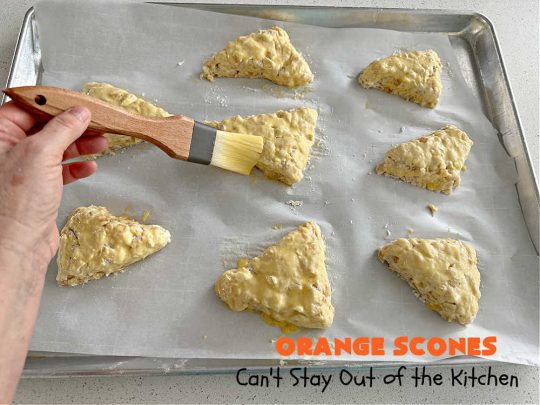 Orange Scones | Can't Stay Out of the Kitchen | these luscious #OrangeScones contain #OrangeJuice & #CandiedOrangePeel in the #scone & more #OJ & #OrangeZest in the icing. They're terrific for #holiday #breakfast or #brunch menus, including #Thanksgiving, #Christmas or #NewYearsDay or any day in between! Softer & sweeter than traditional scones, your family & friends will swoon over these. #orange #HolidayBreakfast #ParadiseFruit