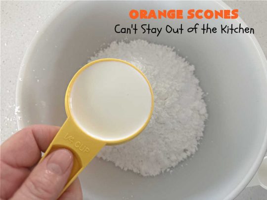Orange Scones | Can't Stay Out of the Kitchen | these luscious #OrangeScones contain #OrangeJuice & #CandiedOrangePeel in the #scone & more #OJ & #OrangeZest in the icing. They're terrific for #holiday #breakfast or #brunch menus, including #Thanksgiving, #Christmas or #NewYearsDay or any day in between! Softer & sweeter than traditional scones, your family & friends will swoon over these. #orange #HolidayBreakfast #ParadiseFruit
