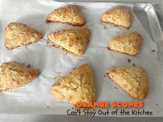 Orange Scones | Can't Stay Out of the Kitchen | these luscious #OrangeScones contain #OrangeJuice & #CandiedOrangePeel in the #scone & more #OJ & #OrangeZest in the icing. They're terrific for #holiday #breakfast or #brunch menus, including #Thanksgiving, #Christmas or #NewYearsDay or any day in between! Softer & sweeter than traditional scones, your family & friends will swoon over these. #orange #HolidayBreakfast #ParadiseFruit