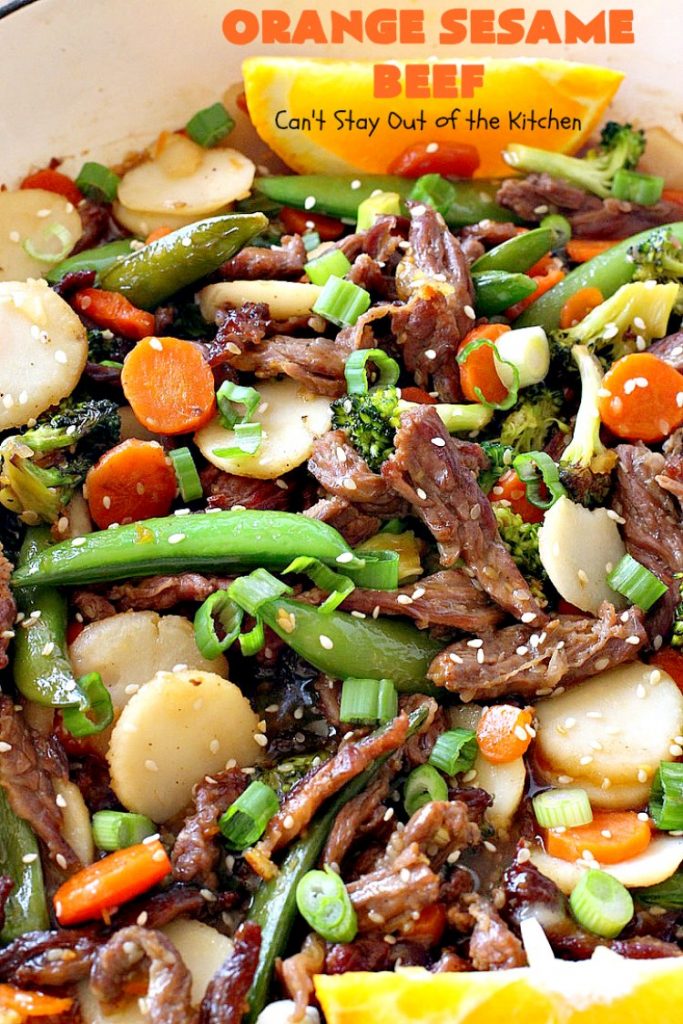 Orange Sesame Beef | Can't Stay Out of the Kitchen | this mouthwatering #Asian #beef entree is made with an amazing #orangemarmalade sauce that's wonderful. It's a quick & easy 30-minute meal making it perfect for weeknights or #holiday or company dinners like #Easter, #MothersDay or #FathersDay. #rice #glutenfree #broccoli