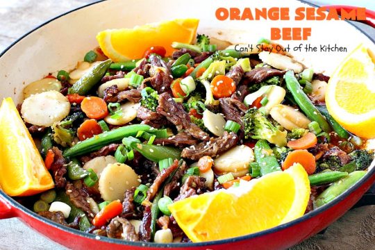 Orange Sesame Beef | Can't Stay Out of the Kitchen | this mouthwatering #Asian #beef entree is made with an amazing #orangemarmalade sauce that's wonderful. It's a quick & easy 30-minute meal making it perfect for weeknights or #holiday or company dinners like #Easter, #MothersDay or #FathersDay. #rice #glutenfree #broccoli