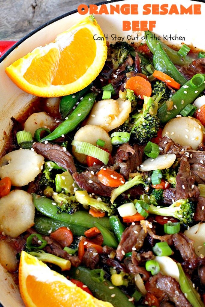 Orange Sesame Beef | Can't Stay Out of the Kitchen | this mouthwatering #Asian #beef entree is made with an amazing #orangemarmalade sauce that's wonderful. It's a quick & easy 30-minute meal making it perfect for weeknights or #holiday or company dinners like #Easter, #MothersDay or #FathersDay. #rice #glutenfree #broccoli