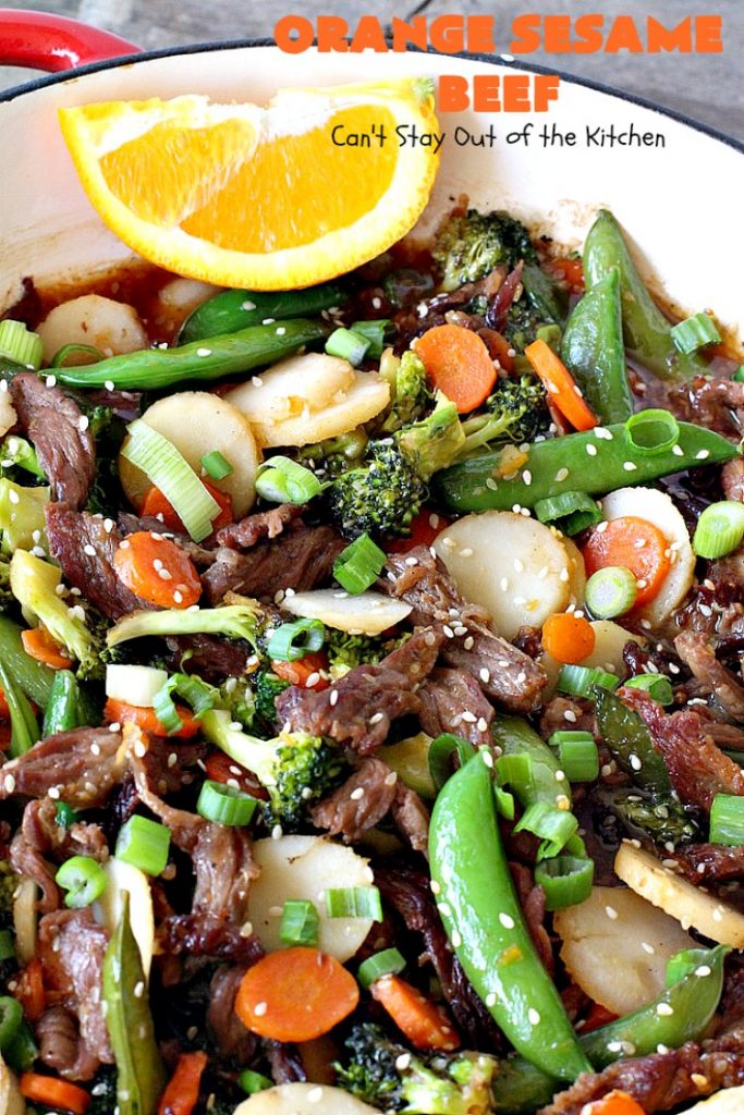 Orange Sesame Beef | Can't Stay Out of the Kitchen | this mouthwatering #Asian #beef entree is made with an amazing #orangemarmalade sauce that's wonderful. It's a quick & easy 30-minute meal making it perfect for weeknights or #holiday or company dinners like #Easter, #MothersDay or #FathersDay. #rice #glutenfree #broccoli