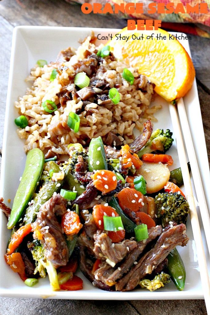 Orange Sesame Beef | Can't Stay Out of the Kitchen | this mouthwatering #Asian #beef entree is made with an amazing #orangemarmalade sauce that's wonderful. It's a quick & easy 30-minute meal making it perfect for weeknights or #holiday or company dinners like #Easter, #MothersDay or #FathersDay. #rice #glutenfree #broccoli