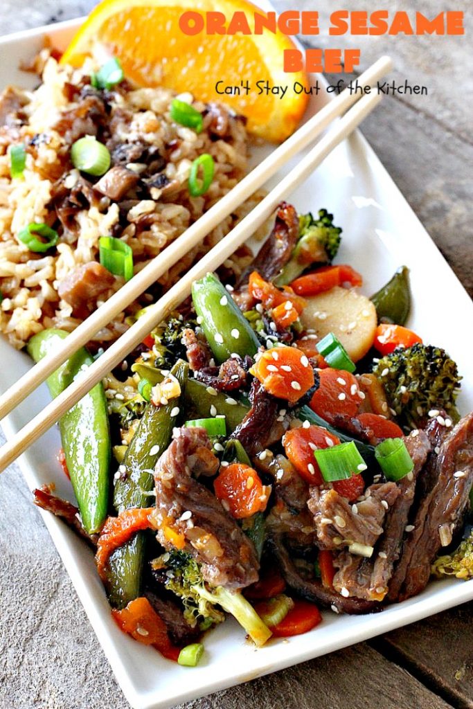 Orange Sesame Beef | Can't Stay Out of the Kitchen | this mouthwatering #Asian #beef entree is made with an amazing #orangemarmalade sauce that's wonderful. It's a quick & easy 30-minute meal making it perfect for weeknights or #holiday or company dinners like #Easter, #MothersDay or #FathersDay. #rice #glutenfree #broccoli