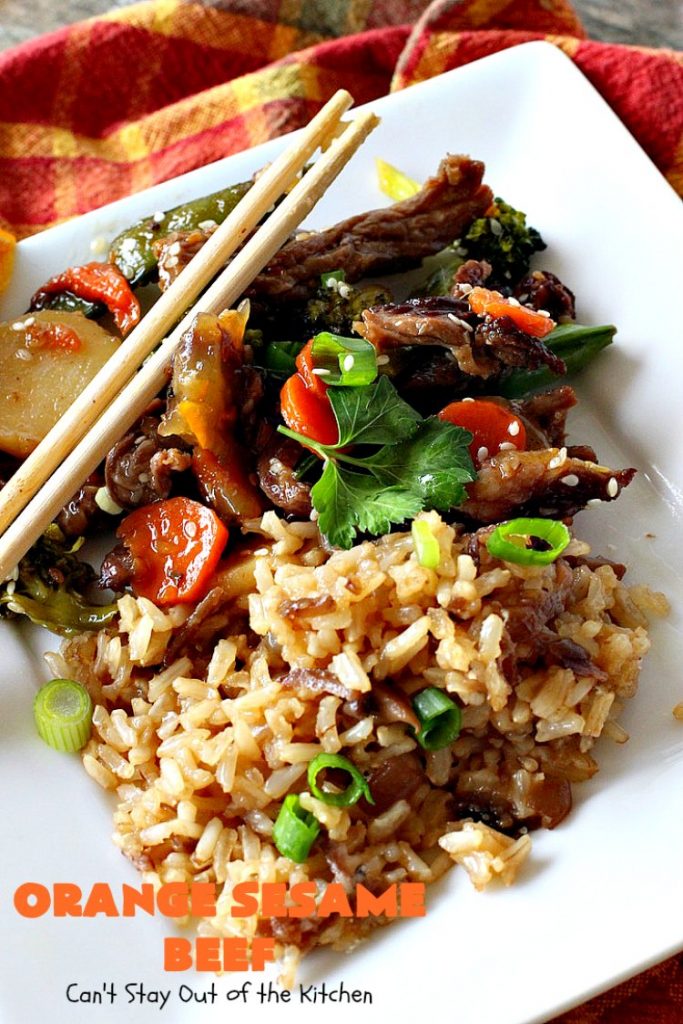 Orange Sesame Beef | Can't Stay Out of the Kitchen | this mouthwatering #Asian #beef entree is made with an amazing #orangemarmalade sauce that's wonderful. It's a quick & easy 30-minute meal making it perfect for weeknights or #holiday or company dinners like #Easter, #MothersDay or #FathersDay. #rice #glutenfree #broccoli