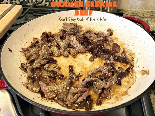 Orange Sesame Beef | Can't Stay Out of the Kitchen | this mouthwatering #Asian #beef entree is made with an amazing #orangemarmalade sauce that's wonderful. It's a quick & easy 30-minute meal making it perfect for weeknights or #holiday or company dinners like #Easter, #MothersDay or #FathersDay. #rice #glutenfree #broccoli