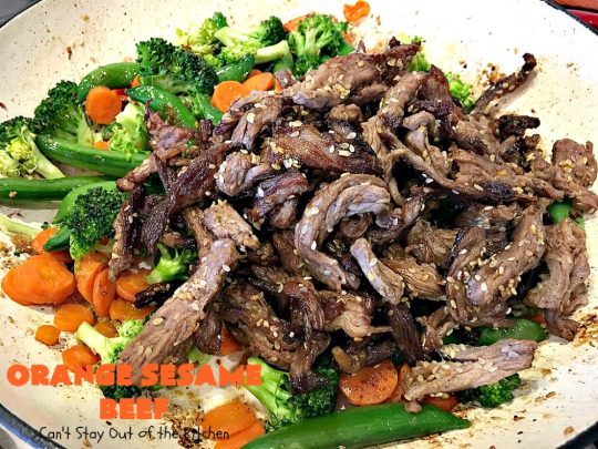 Orange Sesame Beef | Can't Stay Out of the Kitchen | this mouthwatering #Asian #beef entree is made with an amazing #orangemarmalade sauce that's wonderful. It's a quick & easy 30-minute meal making it perfect for weeknights or #holiday or company dinners like #Easter, #MothersDay or #FathersDay. #rice #glutenfree #broccoli