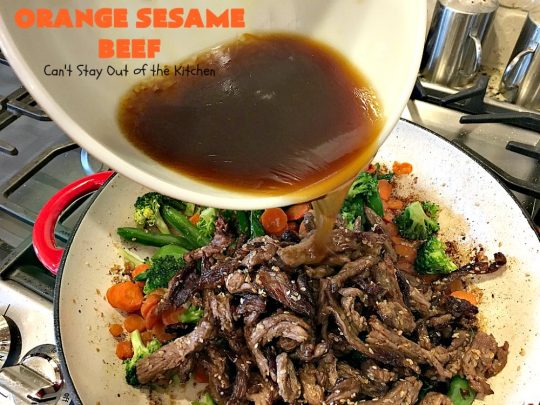 Orange Sesame Beef | Can't Stay Out of the Kitchen | this mouthwatering #Asian #beef entree is made with an amazing #orangemarmalade sauce that's wonderful. It's a quick & easy 30-minute meal making it perfect for weeknights or #holiday or company dinners like #Easter, #MothersDay or #FathersDay. #rice #glutenfree #broccoli