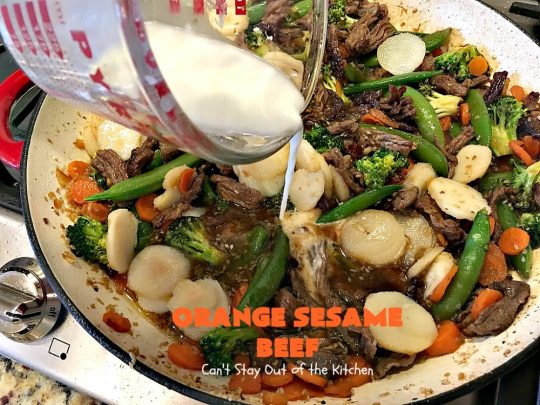 Orange Sesame Beef | Can't Stay Out of the Kitchen | this mouthwatering #Asian #beef entree is made with an amazing #orangemarmalade sauce that's wonderful. It's a quick & easy 30-minute meal making it perfect for weeknights or #holiday or company dinners like #Easter, #MothersDay or #FathersDay. #rice #glutenfree #broccoli