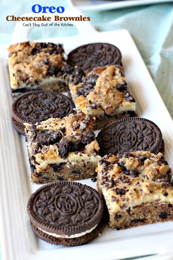 Oreo Cheesecake Brownies | Can't Stay Out of the Kitchen | these #brownies are divine! They have a scrumptious #cheesecake layer along with #Oreo #cookie dough. Amazing. #chocolate #dessert