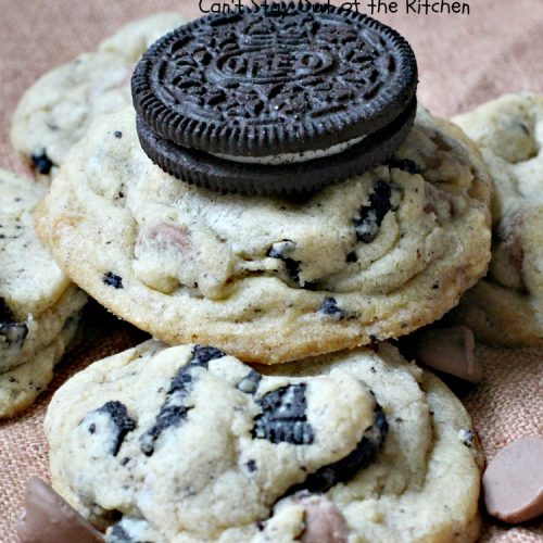 Oreo Chocolate Chip Cookies | Can't Stay Out of the Kitchen | these outrageous #cookies are insanely good. If you need a #chocolate fix, this is the #dessert to try! Great for #tailgating, potlucks & #holiday parties, too. #Oreos #ChocolateDessert #OreoDessert #ChocolateChips #OreoChocolateChipCookies