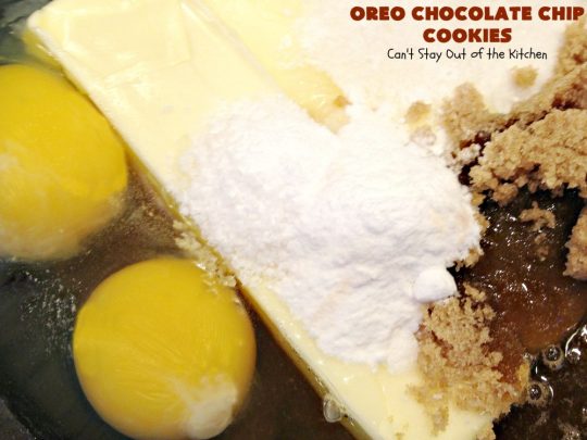 Oreo Chocolate Chip Cookies | Can't Stay Out of the Kitchen | these outrageous #cookies are insanely good. If you need a #chocolate fix, this is the #dessert to try! Great for #tailgating, potlucks & #holiday parties, too. #Oreos #ChocolateDessert #OreoDessert #ChocolateChips #OreoChocolateChipCookies