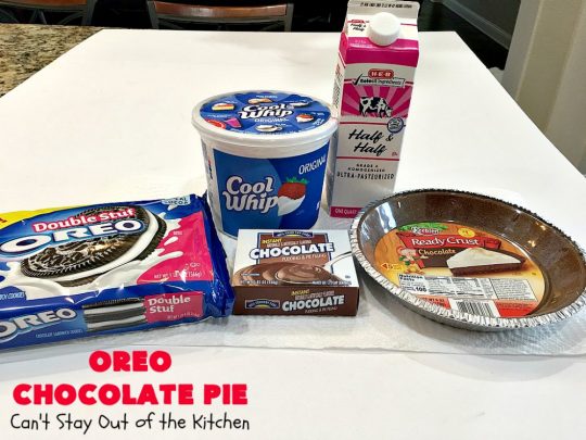 Oreo Chocolate Pie | Can't Stay Out of the Kitchen | this amazing #ChocolatePie is filled with #Oreos. It uses only 5 ingredients so it's an extremely easy #dessert for #holidays or company. Every bite will have you drooling! #pie #ChocolateDessert #OreoDessert #HolidayDessert #chocolate #OreoChocolatePie