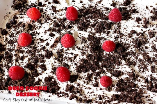 Oreo Cookie Dessert | Can't Stay Out of the Kitchen | This spectacular #dessert is rich, decadent & so addictive! No one will want only one piece! The bottom layer is crushed #Oreos. Layered with #BlueBell vanilla ice cream, then it has a homemade #fudge & walnut sauce. It's topped with #CoolWhip & more #Oreos. #OreoDessert #ChocolateDessert #IceCreamDessert #FudgeDessert #ValentinesDayDessert #HolidayDessert