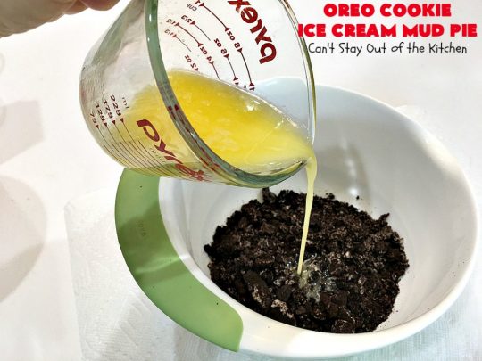 Oreo Cookie Ice Cream Mud Pie | Can't Stay Out of the Kitchen | this amazing #dessert is made with #OreoCookies, vanilla #IceCream & has a #ChocolateSauce over top. It's sensational for any special occasion or company dessert. #OreoDessert #ChocolateDessert #IceCreamDessert #OreoCookieIceCreamMudPie