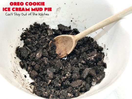 Oreo Cookie Ice Cream Mud Pie | Can't Stay Out of the Kitchen | this amazing #dessert is made with #OreoCookies, vanilla #IceCream & has a #ChocolateSauce over top. It's sensational for any special occasion or company dessert. #OreoDessert #ChocolateDessert #IceCreamDessert #OreoCookieIceCreamMudPie