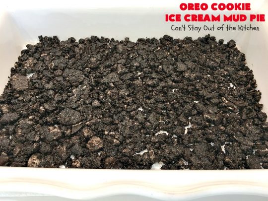 Oreo Cookie Ice Cream Mud Pie | Can't Stay Out of the Kitchen | this amazing #dessert is made with #OreoCookies, vanilla #IceCream & has a #ChocolateSauce over top. It's sensational for any special occasion or company dessert. #OreoDessert #ChocolateDessert #IceCreamDessert #OreoCookieIceCreamMudPie