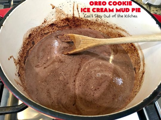 Oreo Cookie Ice Cream Mud Pie | Can't Stay Out of the Kitchen | this amazing #dessert is made with #OreoCookies, vanilla #IceCream & has a #ChocolateSauce over top. It's sensational for any special occasion or company dessert. #OreoDessert #ChocolateDessert #IceCreamDessert #OreoCookieIceCreamMudPie