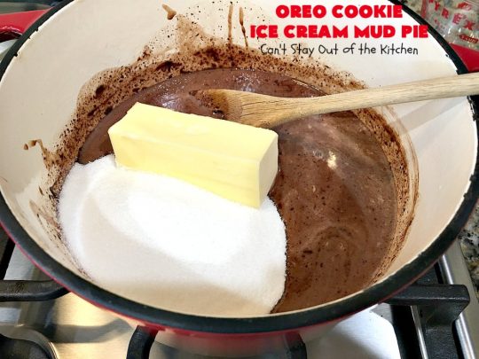 Oreo Cookie Ice Cream Mud Pie | Can't Stay Out of the Kitchen | this amazing #dessert is made with #OreoCookies, vanilla #IceCream & has a #ChocolateSauce over top. It's sensational for any special occasion or company dessert. #OreoDessert #ChocolateDessert #IceCreamDessert #OreoCookieIceCreamMudPie
