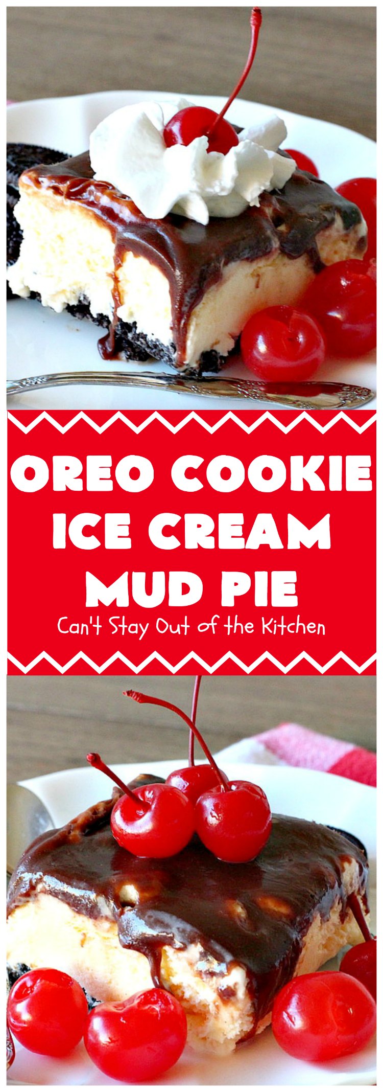 Oreo Cookie Ice Cream Mud Pie | Can't Stay Out of the Kitchen | this amazing #dessert is made with #OreoCookies, vanilla #IceCream & has a #ChocolateSauce over top. It's sensational for any special occasion or company dessert. #OreoDessert #ChocolateDessert #IceCreamDessert #OreoCookieIceCreamMudPie