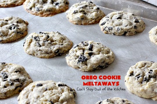 Oreo Cookie Meltaways | Can't Stay Out of the Kitchen | these over-the-top #cookies simply dissolve in your mouth! They're rich, decadent, chocolaty and so enjoyable! If you like #Oreos, you'll love them in this #dessert. #chocolate #OreoDessert #ChocolateDessert #ChristmasCookieExchange #tailgating