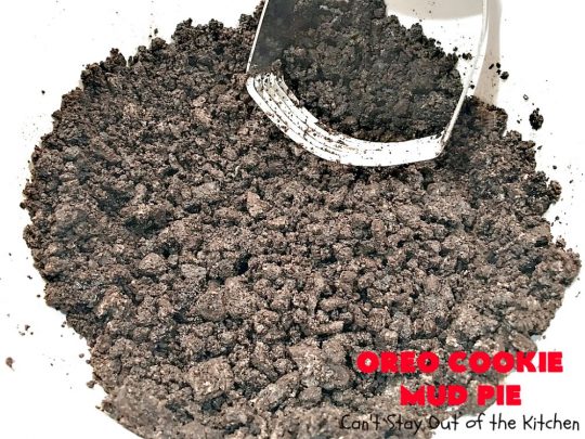 Oreo Cookie Mud Pie | Can't Stay Out of the Kitchen | this spectacular layered #dessert has an #Oreo crust, a #cheesecake layer, a #chocolate #pudding layer, and a #CoolWhip layer with #maraschinocherries. This amazing dessert is always raved over whenever I make it! #chocolatedessert #OreoDessert