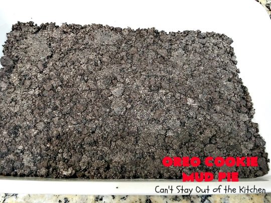 Oreo Cookie Mud Pie | Can't Stay Out of the Kitchen | this spectacular layered #dessert has an #Oreo crust, a #cheesecake layer, a #chocolate #pudding layer, and a #CoolWhip layer with #maraschinocherries. This amazing dessert is always raved over whenever I make it! #chocolatedessert #OreoDessert