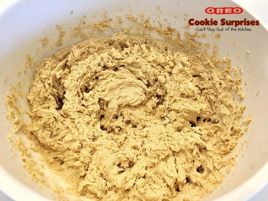 Oreo Cookie Surprises | Can't Stay Out of the Kitchen | these #brownies are divine! #Oreo #cookies are sandwiched between #Mrs.Fields #chocolate chip cookie dough! Best #dessert ever! Great for #MothersDay & other #holidays.