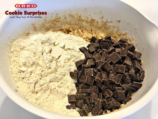 Oreo Cookie Surprises | Can't Stay Out of the Kitchen | these #brownies are divine! #Oreo #cookies are sandwiched between #Mrs.Fields #chocolate chip cookie dough! Best #dessert ever! Great for #MothersDay & other #holidays.