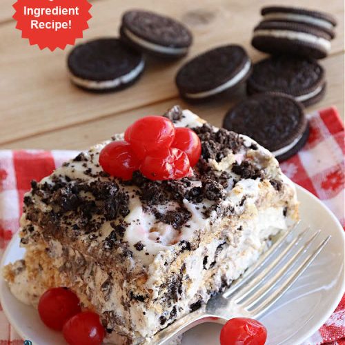 Oreo Éclair Dessert | Can't Stay Out of the Kitchen | This is the ultimate in a luscious, drool-worthy #dessert. It tastes like eating #Éclairs with #Oreos in them yet uses only 6 ingredients! It's topped with a delightful #CreamCheese icing that increases the flavor even more. Top with more #OreoCookies & #MaraschinoCherries for a festive & beautiful company or HolidayDessert that everyone will swoon over! #OreoÉclairDessert