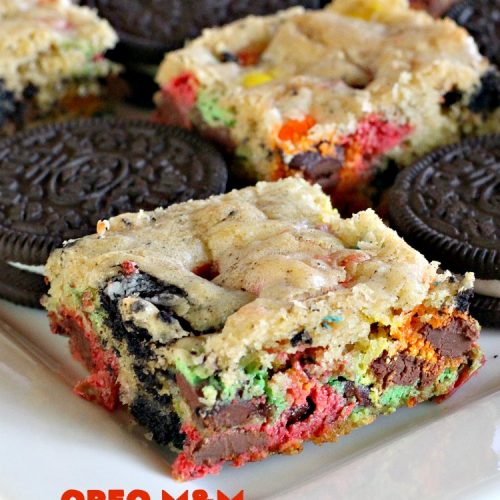 Oreo M&M Brownies | Can't Stay Out of the Kitchen | these over-the-top #brownies are filled with #Oreos & #MMs. They are rich, decadent & divine! If you love M&Ms and Oreos, you'll love the combination in this fantastic #dessert. #Chocolate #tailgating #ChocolateDessert #MMDessert #cookie #OreoDessert #FourthOfJulyDessert #LaborDayDessert