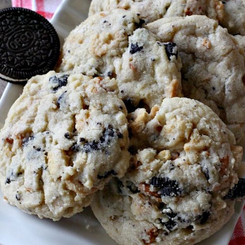 Oreo Nutter Butter Cookies | Can't Stay Out of the Kitchen | these outrageous #cookies have #Oreos & #NutterButterBites. They're perfect for any kid's party, potluck or #tailgating party. #chocolate #dessert #peanutbutter #ChocolateDessert #OreoDessert #PeanutButterDessert #NutterButterBitesDessert #Holiday #HolidayDessert