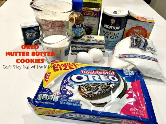 Oreo Nutter Butter Cookies | Can't Stay Out of the Kitchen | these outrageous #cookies have #Oreos & #NutterButterBites. They're perfect for any kid's party, potluck or #tailgating party. #chocolate #dessert #peanutbutter #ChocolateDessert #OreoDessert #PeanutButterDessert #NutterButterBitesDessert #Holiday #HolidayDessert