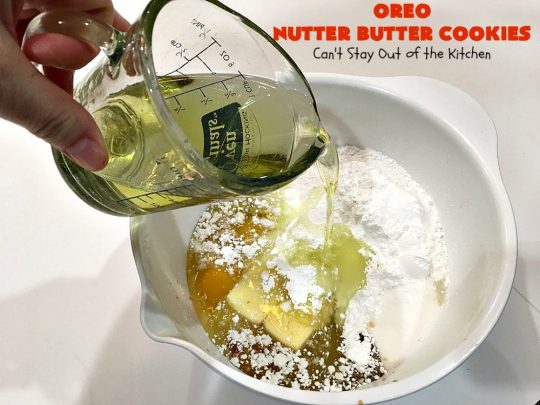 Oreo Nutter Butter Cookies | Can't Stay Out of the Kitchen | these outrageous #cookies have #Oreos & #NutterButterBites. They're perfect for any kid's party, potluck or #tailgating party. #chocolate #dessert #peanutbutter #ChocolateDessert #OreoDessert #PeanutButterDessert #NutterButterBitesDessert #Holiday #HolidayDessert