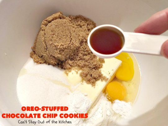 Oreo-Stuffed Chocolate Chip Cookies | Can't Stay Out of the Kitchen | these sensational #chocolate chip #cookies have an #Oreo buried in each cookie! They're so rich & decadent you'll be drooling after the first bite! Perfect for #Christmas cookie exchanges & #holiday parties. #dessert