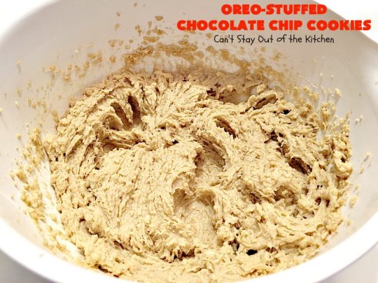 Oreo-Stuffed Chocolate Chip Cookies | Can't Stay Out of the Kitchen | these sensational #chocolate chip #cookies have an #Oreo buried in each cookie! They're so rich & decadent you'll be drooling after the first bite! Perfect for #Christmas cookie exchanges & #holiday parties. #dessert