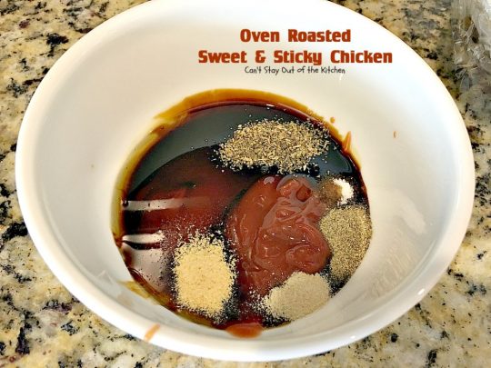Oven Roasted Sweet and Sticky Chicken | Can't Stay Out of the Kitchen | amazing one-dish #chicken entree with potatoes & carrots. This one has a delightful sweet and sticky sauce. #glutenfree