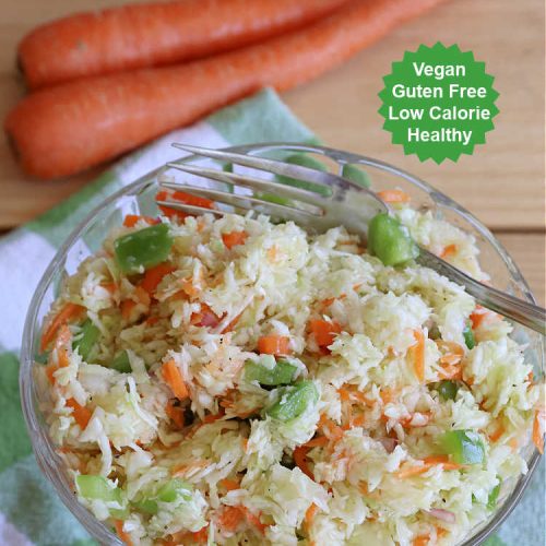 Overnight Cabbage Slaw | Can't Stay Out of the Kitchen | this delicious #ColeSlaw #recipe includes shredded #cabbage, #carrots, green bell pepper and red onion. It has an oil & vinegar dressing that's #healthy #LowCalorie, #vegan & #GlutenFree. Since it's made in advance, it's perfect for summer #holidays, potlucks, #tailgating parties, backyard BBQs or grilling out with friends. #OvernightCabbageSlaw