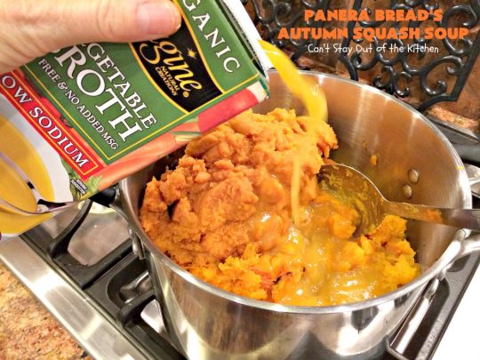Panera Bread's Autumn Squash Soup | Can't Stay Out of the Kitchen | This awesome #soup is a terrific #copycat #recipe of #PaneraBread's version. This #glutenfree version can easily be made #vegan. #pumpkin #butternutsquash