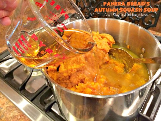 Panera Bread's Autumn Squash Soup | Can't Stay Out of the Kitchen | This awesome #soup is a terrific #copycat #recipe of #PaneraBread's version. This #glutenfree version can easily be made #vegan. #pumpkin #butternutsquash