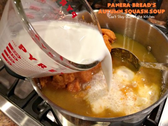 Panera Bread's Autumn Squash Soup | Can't Stay Out of the Kitchen | This awesome #soup is a terrific #copycat #recipe of #PaneraBread's version. This #glutenfree version can easily be made #vegan. #pumpkin #butternutsquash