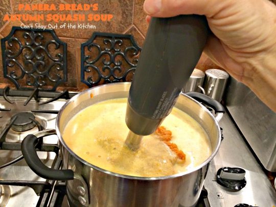 Panera Bread's Autumn Squash Soup | Can't Stay Out of the Kitchen | This awesome #soup is a terrific #copycat #recipe of #PaneraBread's version. This #glutenfree version can easily be made #vegan. #pumpkin #butternutsquash