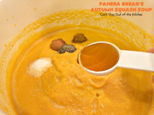 Panera Bread's Autumn Squash Soup | Can't Stay Out of the Kitchen | This awesome #soup is a terrific #copycat #recipe of #PaneraBread's version. This #glutenfree version can easily be made #vegan. #pumpkin #butternutsquash