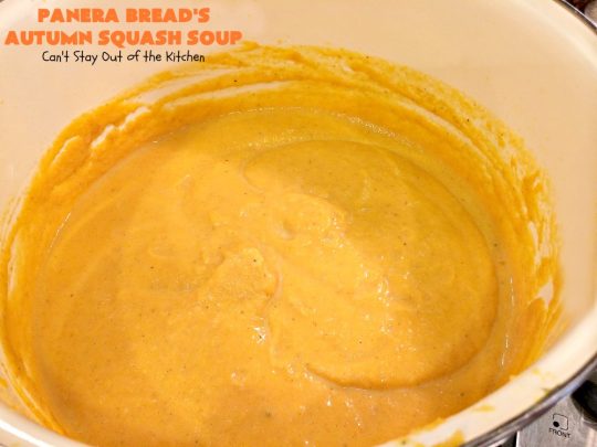 Panera Bread's Autumn Squash Soup | Can't Stay Out of the Kitchen | This awesome #soup is a terrific #copycat #recipe of #PaneraBread's version. This #glutenfree version can easily be made #vegan. #pumpkin #butternutsquash