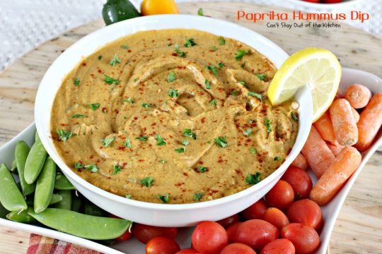 Paprika Hummus Dip | Can't Stay Out of the Kitchen | this healthy, low-calorie #appetizer is a great #tailgating snack. #glutenfree #vegan